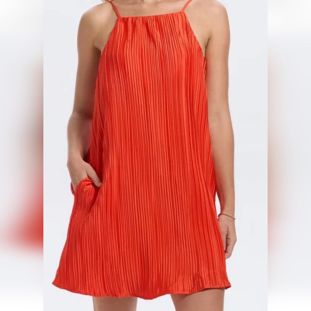 a new day Orange Pleated Thin Strap Sundress, Do The Charleston, Above Knee, XXL